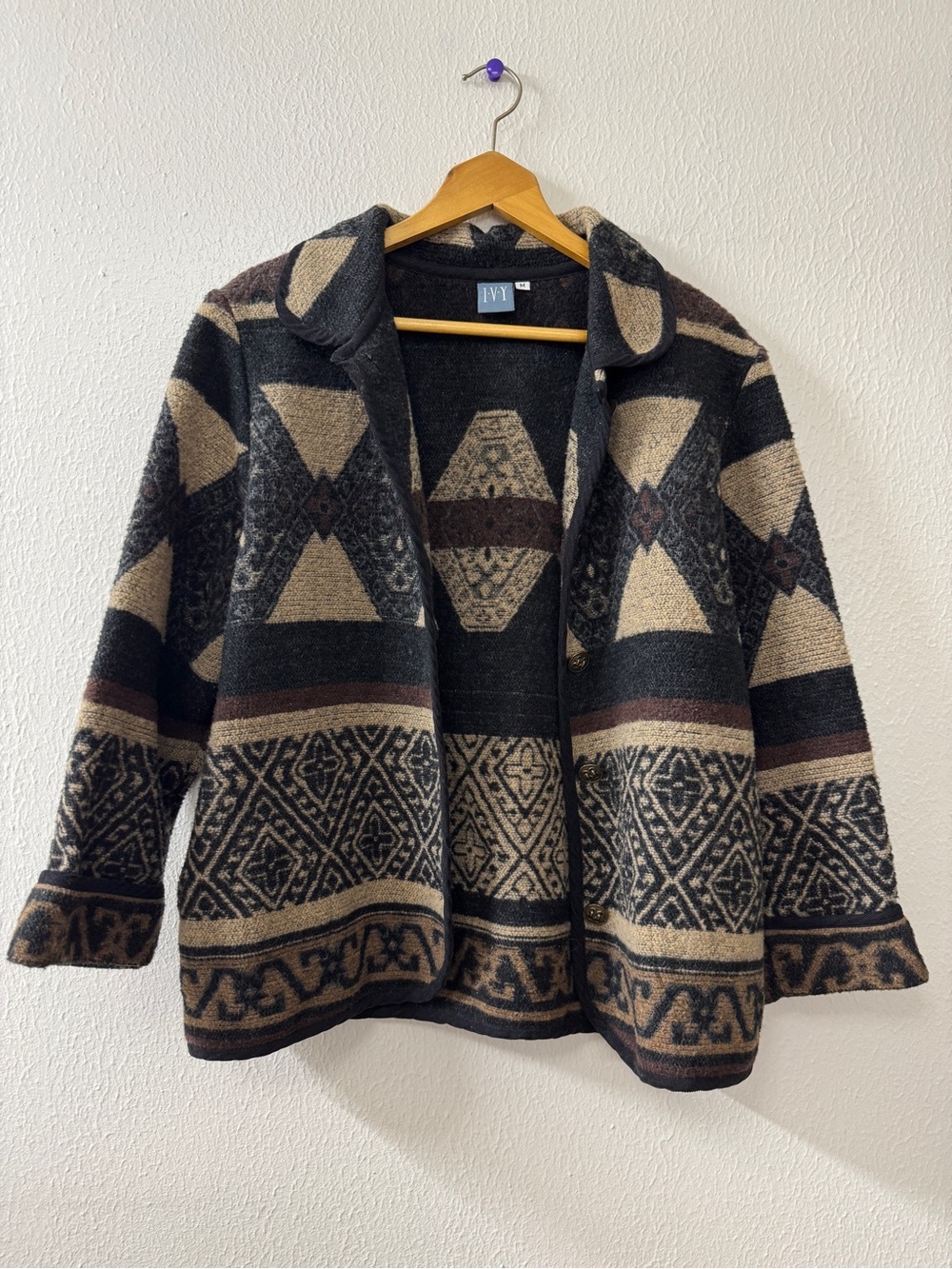 IVY Tribal Print Wool Jacket in Black & Tan